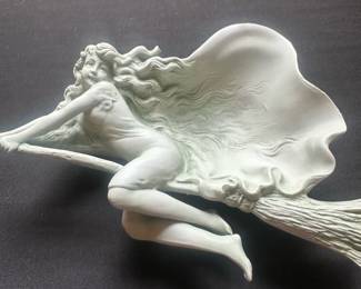 Porcelain Witch on Broom Figurine