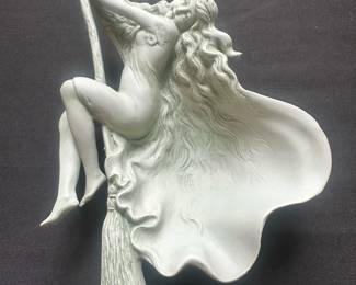 Porcelain Witch on Broom Figurine
