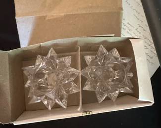 vintage MCM clear glass 9-point star taper candle holders