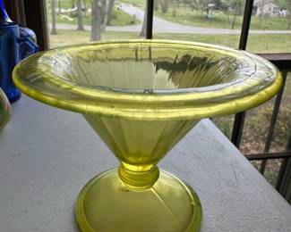 vintage Uranium glass compote dish