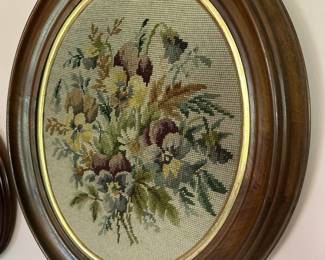 vintage framed floral needlepoint embroidery