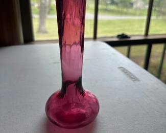 vintage cranberry glass bud vase