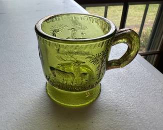 vintage green glass moose mug