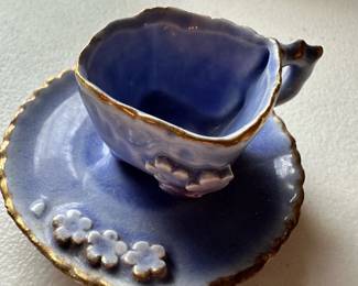 Hand-Painted Pansy Ceramic Teacup Set