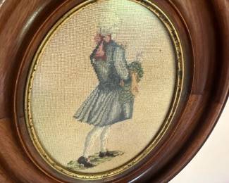 vintage framed needlepoint portrait