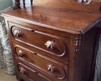 Antique Carved Oak Three-Drawer Dresser