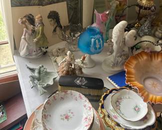 vintage dishes, porcelain figures, etc