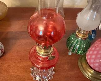 vintage red pressed glass oil lamp