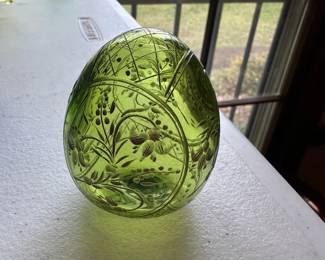 Green Cut Glass Egg