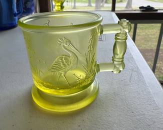 yellow frosted glass bird mug