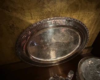 vintage oval silver-plated serving tray