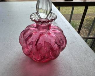 pink handblown art glass perfume bottle