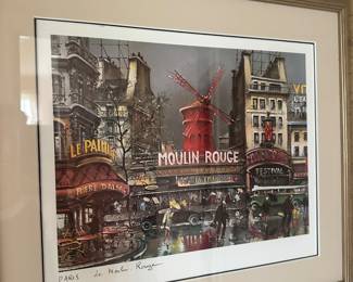 vintage framed lithograph titled "Le Moulin Rouge Paris" by French artist Maurice Legendre
