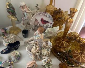 antique collectible Dresden porcelain figurines and decorative pieces
