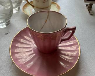 pink gold trim porcelain teacup set