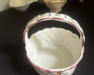 vintage, hand-painted ceramic basket