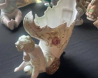 Porcelain Cherub Cart Vase
