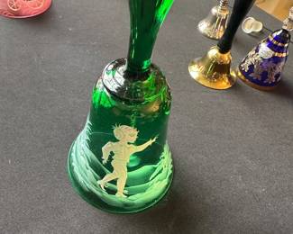 Enameled Green Glass Decorative Bell