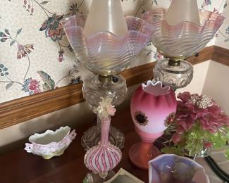 vintage glass oil lamps and more