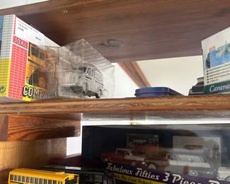 various die-cast models including a school bus