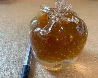 Amber Glass Apple Paperweight