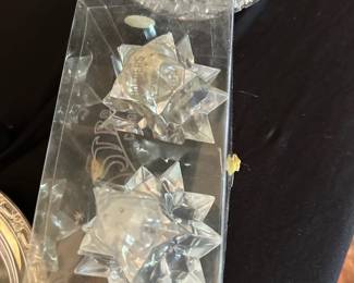 vintage MCM clear glass 9-point star taper candle holders