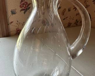 Vintage Clear Glass Etched Pitcher
