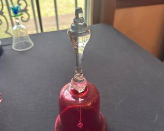 Ruby Red Glass Bell with Clear Handle