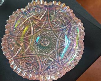Carnival Glass Bowl Pink Patterned