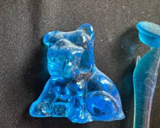 vintage blue glass dog figurine