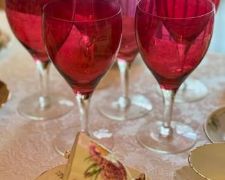 Beautiful Cranberry stemware 
