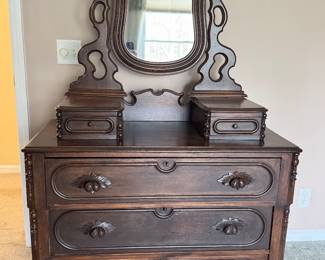 Stunning all original victorian mustache pull dresser with mirror 