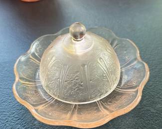 Pink Depression Glass Butter Dish