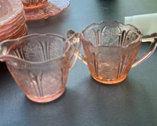 Pink Depression Glass Cream and Sugar Se