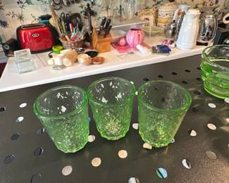 Set of 3 Green Depression Glass Tumblers