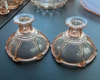 Pink Depression Glass Candle Holders