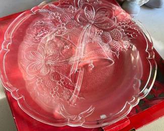 Vintage Holiday Glass Serving Plate