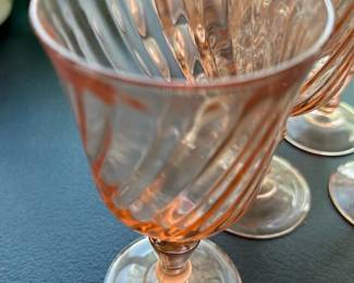Set of 8 Pink Depression Glass Goblets