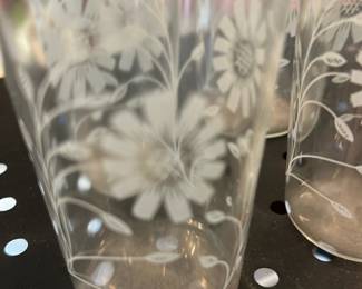 Vintage Etched Floral Glasses Set