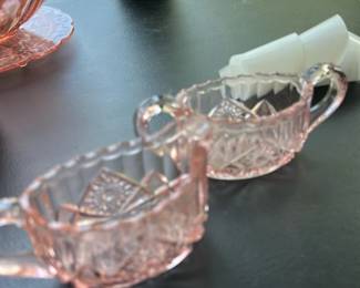Pink Depression Glass Cream and Sugar Se