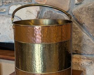 Large hammered copper and brass bucket