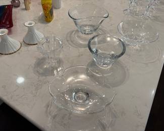 Christian Dior tapper candle holders, Steuben dishes (2), Orrefors dish, and more!