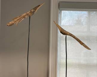 Wood birds - hand carved with stone base