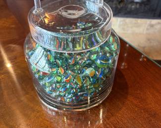Art Decco glass jar with glass marbles