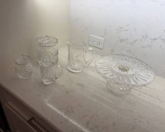 Waterford:  Biscotti jar, water pitcher, creamer and cake plate (2 available )