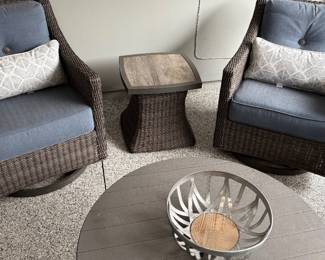 Antoher view of the all-season wicker swivel rocker armchairs (5) and side tables (3)