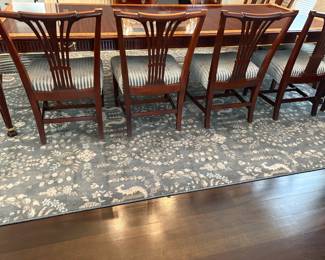 Another view of the John Widdicomb Chippendale mahogany dining chairs and the  Sarouk Rug - 100% wool with finished edge