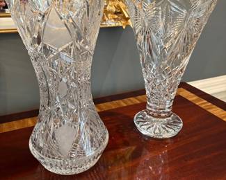 Large Vases:  Vintage cut crystal vase (left), Waterford (right)