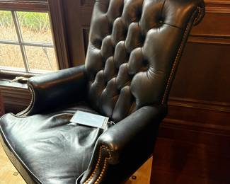 Black leather office chair by Hancock & Moore