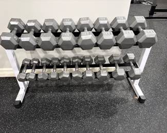 Hexagon Dumbbell set (weights  - 5lbs - 50lbs) with rack